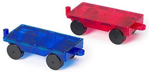 Playmags 2 Piece Car Set Age 3+: Strong Magnets - STEM Toys for Kids, Use with All Magnetic Tiles and Blocks Sturdy, Super Durable with Vivid Clear Color Tiles. (Colors May Vary)