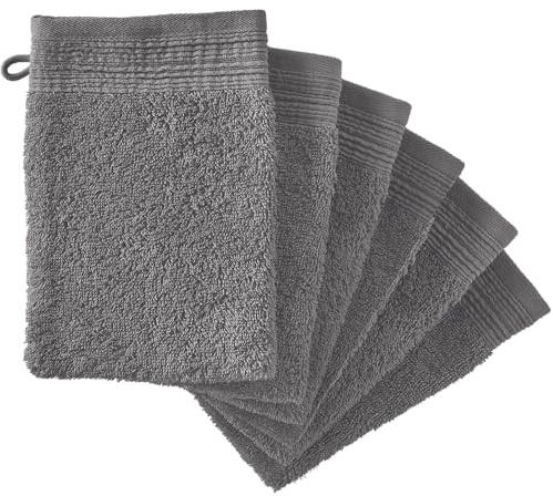 Adore Home 6 Pack 500GSM Cotton Wash Mitts Anthracite Grey 16x21cm | Soft Absorbent 100% Cotton Terry Towelling With Hanging Loop, Machine Washable For Face, Body, Shower, Bath And Spa Use