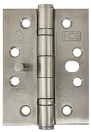 Satin Stainless Steel Ball Bearing Security Hinge 100mm CE13 Fire Rated (1 Pair)