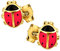 CLEVER SCHMUCK Goldene Kinder Marienkäfer Ohrringe als Ohrstecker kleiner Käfer 8 mm rot schwarz lackiert glänzend 333 Gold 8 Karat für Mädchen im Schmucketui