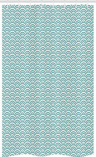 ABAKUHAUS Aqua Rideau de Douche Stalle, Sea Lines Curvy Bulles, Ensemble de Salle de Bain en Tissu en Crochets, 120 x 180 cm, Ciel Bleu Blanc