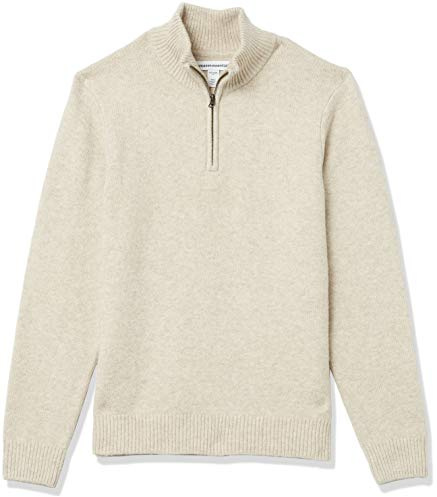 Amazon Essentials Herren Soft-Touch-Pullover mit Viertelreißverschluss und Langen Ärmeln, Gebrochenes Weiß, M