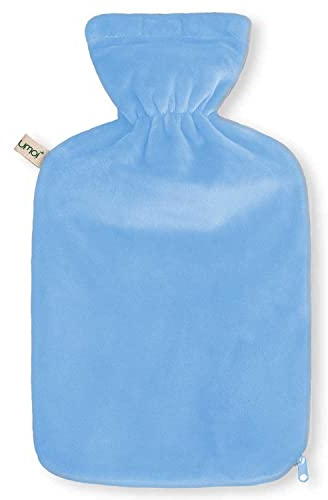 Premium Wärmflasche 2 Liter mit hochwertigem Supersoft Korean Fleece Bezug mit Reißverschluss und extra Fütterung - (blau)