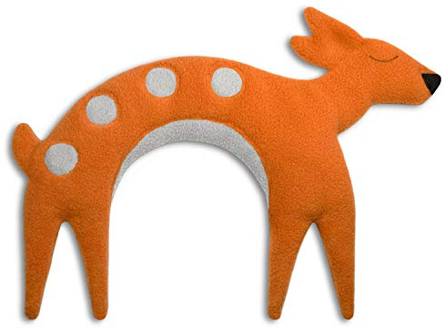 LESCHI Coussin chauffant - Bouillotte micro-ondes - Animal : faon orange - Bouillotte graines de blé bio souple - Idéal pour se réchauffer en hiver et tensions au niveau cou, épaules, nuque