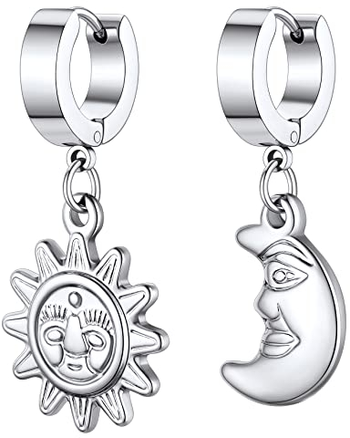 Bestyle Cool Earrings Huggie Earrings with Dagger and Axe Pendant Stainless Steel Women Asymmetry Earrings Cute Earrings for Gift