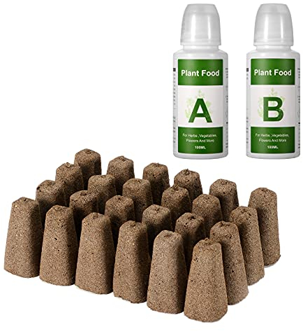 Yoocaa Grow Sponges con Fertilizzante per Piante per Sistema di Coltivazione idroponica, baccelli di avviamento per Semi con 24 spugne per la Coltivazione, Alimenti per Piante nutrienti Solidi A&B
