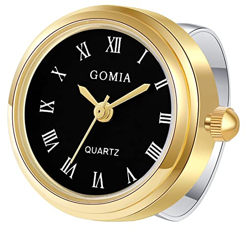 JewelryWe Ringuhr Fingeruhr Damen Analog Quarz Edelstahl Verstellbar Ring Uhr Fingerringuhr Uhrenring mit Schwarz Römischen Ziffern Rundem Zifferblatt und Gold Gehäuse
