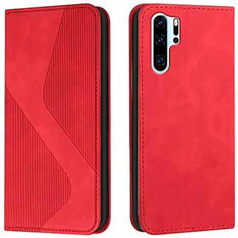 Mo-Somnus Kompatibel mit Huawei P30 Pro Hülle, Magnet PU Leder Flip Wallet Case Tasche Handyhülle, Stoßfeste Schutzhülle Huawei P30 Pro Brieftasche Klapphülle mit [Kartenfächer] (Rot)