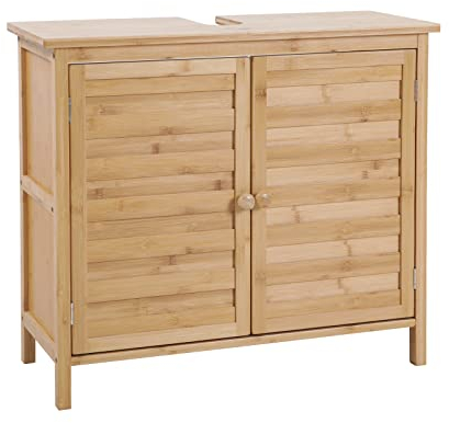 SVITA Waschbeckenunterschrank Badschrank mit Regal freistehend Natur Bambus
