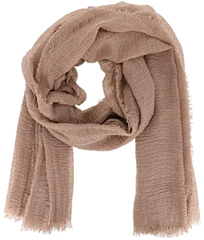 Einfarbiger Taupe Schal Damen 20% Baumwolle 80% Viskose mit Fransen - Moderne Fashion Damen Stola - Langer und Rechteckiger Tuch 180 cm x 90 cm - Dünnes und Weiches Schaltuch