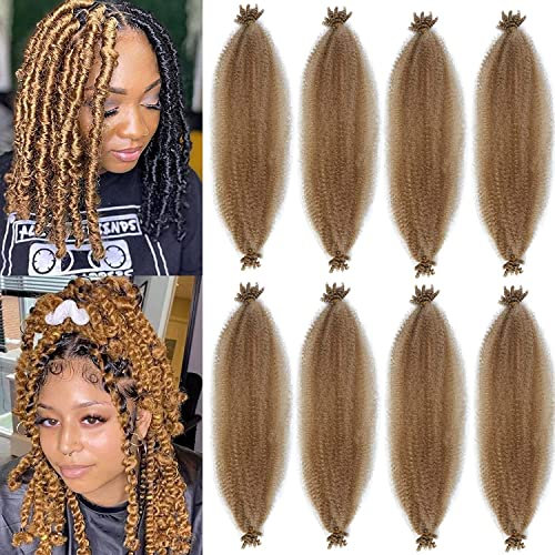 X-Tress 8 Paquets Afro Spring Twist 24 Honey Blonde Cheveux Tresses Crochet Locs Braids Extension de Cheveux Pre-Separated Soft Faux Locs Synthetic Braiding Hair Extension(#27)