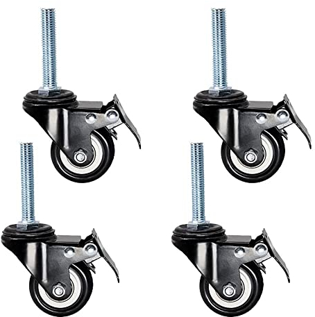 Rollen, Plattenrollen, langes Gewinde, M12 x 60 mm, Lenkrollen, 2 Zoll, 50 mm, robuste Möbelrollen, 280 kg, geräuschloses PU mit Bremse, Lenkrollen für industrielle Transportwagen, Gerüste