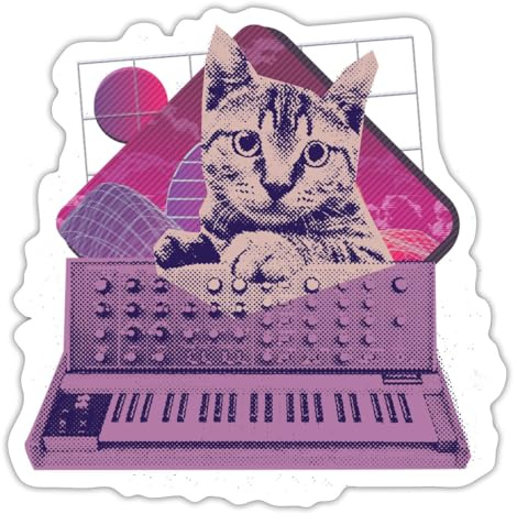 Katze Synthcat Synthesizer Geschenk Musik Vaporwave Sticker Aufkleber