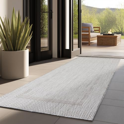 Outdoor Teppich Wetterfest Einfarbiges Design Terrasse Balkon Teppich Küche Garten Sisal-Look Küchenteppich Läufer Flur, Größe: 80 x 250 cm, Farbe: Silber