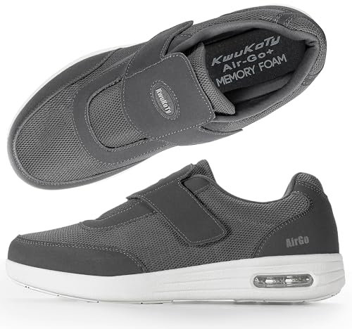KWUKOTY Men's Diabetic Shoes | Air Cushion | Slip-On | Adjustable Sneakers | Lace-Free | Plantar Fasciitis/Edema/Swollen Feet/Bunions | Grey Size 10.5
