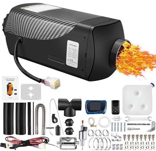 Redriver Calefacción Estacionaria, 5KW Calefaccion Diesel 12V/24V Pantalla LCD, Calentador de Aire Diésel Control Remoto, Bajo Consumo para Coche Furgoneta, Automóvil Camiones Barco Autobús(Negro)