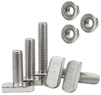 10 Stück T Hammerkopfschrauben, Hammerkopfschrauben M8 x 20mm Hammerkopfschrauben mit Flanschmuttern Hammerkopfschrauben Edelstahl A2-70 Für pv Module Photovoltaik Aluprofil Gewächshaus