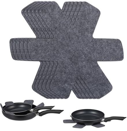 Relaxdays Protector de Sartén, Set de 8 Protegesartenes, 38 x 30 cm, Protección de Fieltro Ollas, Apilar Cacerolas, Gris