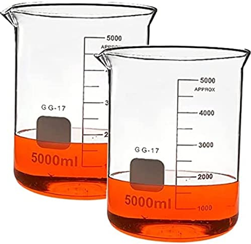 Low Form Glass Beakers,Transparent Borosilicate Lab Beaker, Glass Graduated Measuring Beaker With Spout, Heat And High Temperature Resistance, Reusable, For Laboratory/School/Home,5000ml,2pc