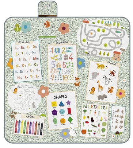 PERLETTI Telo Picnic Impermeabile Bambini - Coperta Pic Nic Grande da Campeggio Spiaggia Montagna Parco Portatile - Tappeto Gioco Esterno con Disegni Pieghevole (Giochi Montessoriani, 200x200 cm)