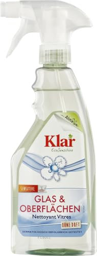 Klar eco Sensitive Glas & Oberflächen Reiniger 12 x 500ml, ohne Duft, für eine streifenfreie Reinigung, vegan