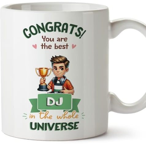 MUGFFINS DJ Man Mug - in English - Best in Universe Trophy - Funny Gift for Colleagues - Ceramic 11oz Mug