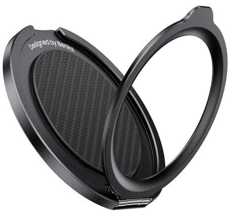 BENKS Soporte Anillo Magnético Movil para MagSafe, 360° Rotación, Soporte Anillo Móvil Magnético con Correa de Cuero Suave para Serie iPhone 16 15 14 13 12, Negro