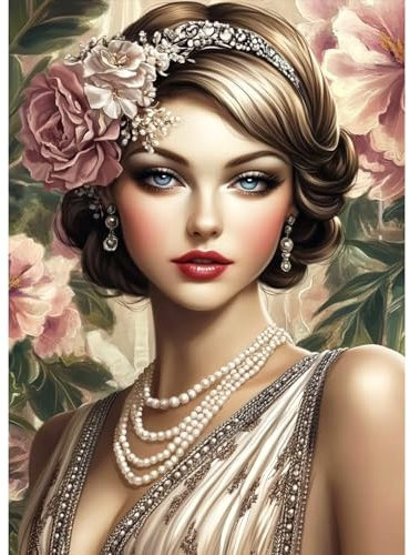 MAXBYE Dame Vintage 5D Diamond Painting Kits pour Adulte, DlY Diamond Painting Art Kits Peinture Diamant Complet Kits pour Débutant, Diamond Crystal Art Crafts Home Wall Decor Gift 12x16 Inch
