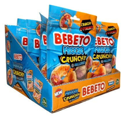 Bebeto FreezeDried Peach Rings 12 x 35g | Crunchy Peach Flavoured Freeze-Dried Sweets | Intense Fruity Snack Packs | Halal Suitable