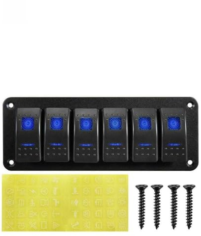 WheatThrive Kippschalter mit 6 Gängen, 12 V, mit blauen LED-Lichtern, wasserdicht, IP67, Aluminium, Marine-Kippschalter für Boot, Wohnmobil, Auto, LKW