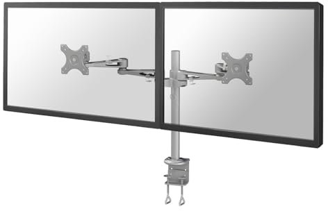Newstar FPMA-D935D Full Motion Dual Desk Mount (clamp) for two 10-27 Monitor Screens, Height Adjustable - Silver