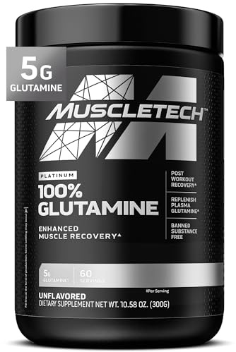 MuscleTech Glutamine Powder | 100% Pure L Glutamine Powder | Post Workout Recovery Drink | L-Glutamine Powder for Men & Women | Muscle Recovery | Unflavored (60 Servings)
