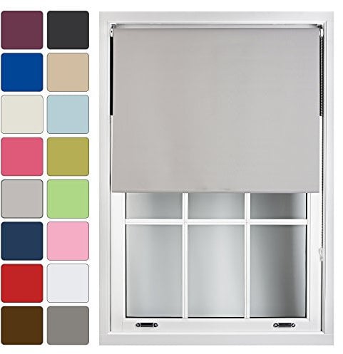 FURNISHED Roller Blinds Window Blackout Blind - 100% Black Out Thermal Fabric Easy Fit Fittings - Custom Made to Measure Blackout Blind Bedroom Bathroom Kitchen, Grey Gray, Up to 180W x 165H cm