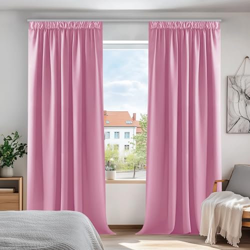 Deconovo Verdunkelungsgardinen mit Kräuselband Vorhang Blickdicht Vorhang Verdunkelung, 183x168cm(HöhexBreite), Rosa, 2er Set