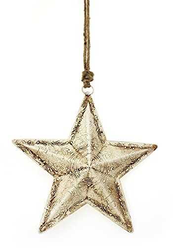 Deko Anhänger Stern 20x20 cm, Metall Weiß Vintage Antik Look, Nostalgie Winterstern Weihnachtsstern Zum Anhängen, Türanhänger, Fensterdeko