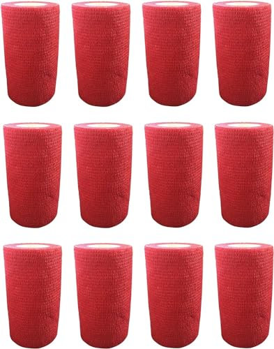 Haftbandage – 12 Rollen x 10 cm x 4,5 m, Erste Hilfe, Sport, Bandagen, COBOX Tierarztverband selbstklebende Bandagen, rot