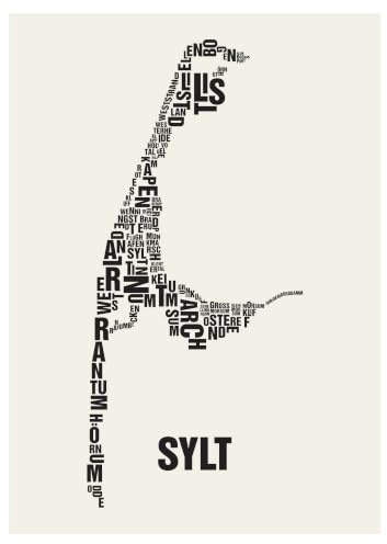 Sylt Buchstabenort Schwarz auf Weiß (50x70 Siebdruck)