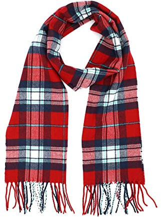 Achillea Schottischer Schottenkaro, klassischer Winterschal, weiches Cashmere-Feeling, Herren & Damen Schals, rot/weiß/blau, 12 W x 72 L