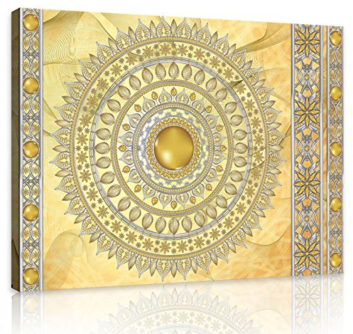 Forwall - Leinwand Bilder - Gold Mandala groß Orientalisch - 100x75 cm Leinwandbilder - Bild auf leinwand - Wandbild XXL groß Wandbilder für Wohnzimmer Schlafzimmer Wohnzimmerbilder Modern kunstdruck