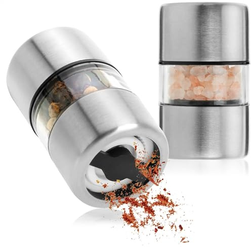 com-four® 2-teiliges Mini Salz- und Pfeffermühle-Set, Gewürzstreuer | Gewürzmühle mit Keramik-Mahlwerk - Salz und Pfefferstreuer - Küchenzubehör