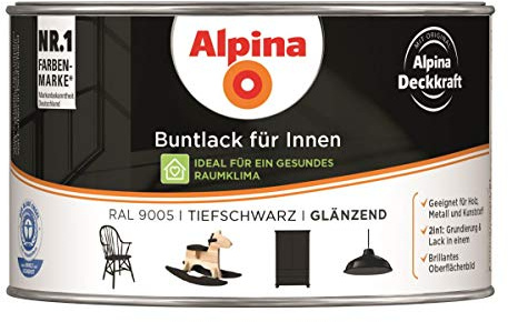 Alpina Acryl Buntlack für Innen - 300 ml TIEFSCHWARZ glänzend