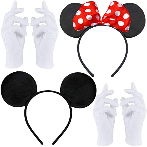 Doppelpack mit 2x Maus Ohren Haarreif + 2 paar Handschuhe | Kostüm Set für Erwachsene & Damen - Kinder & Mädchen | Accessoire zu Karneval & Fasching