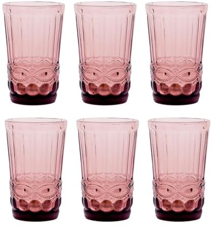 Lot de 6 verres à vin et verres à boire vintage colorés avec gaufrage en relief (nœud violet, 400 ml) - Verre à vin, à eau, à long drink, à cocktail, verre