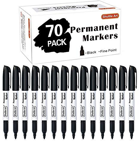 Shuttle Art 70 Pack Black Permanent Markers, Fine Point Permanent Marker Pens Set Perfect on Plastic, Wood, Stone, Metal and Glass for Doodling, Writing, Marking, Office School Supplies