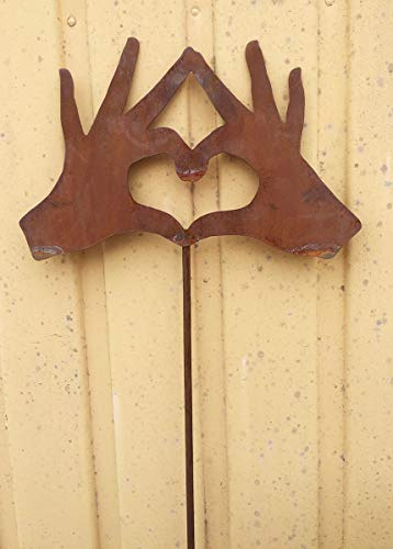 HANDS IN LOVE Hände bilden Herz Gartenstecker Rost 27x19cm + Stab Edelrost