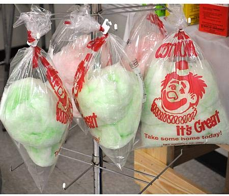 Leano Line 300 Cotton Candy Bags with Ties – 18.5 X 11.5 X .8 Mil Thick Printed Bulk Cotton Candy Machine Supplies | Large Candy Bag Holder | Concession Stand Carnival Candy Bags