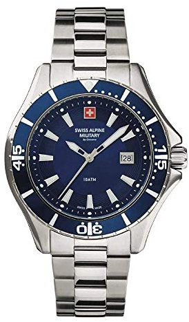 Swiss Alpine Military by Grovana Herren Analog Quarz Uhr mit Edelstahl Armband 7040.1135SAM