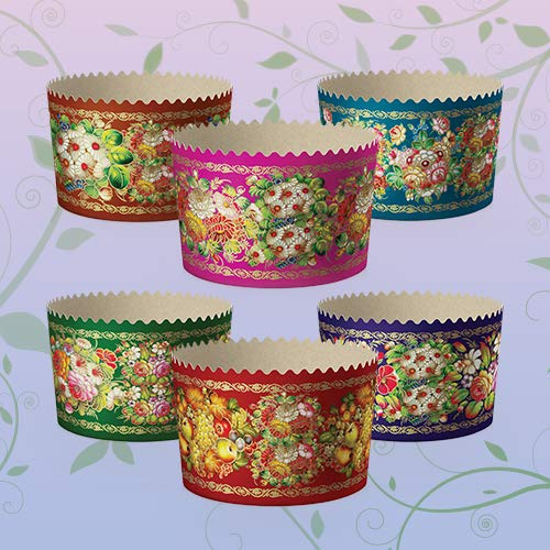 6pcs Baking Paper Molds for Easter Bread Cakes Panettone Paska Kulich (Zhostovo, 130 * 85 mm (Diameter*Height))