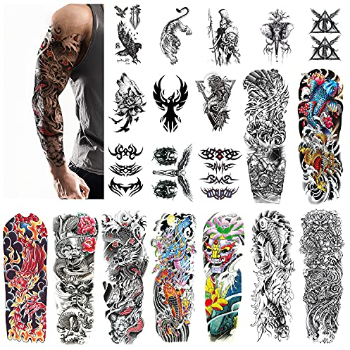 Aresvns Tatouages éphémères temporaires pour hommes et femmes Sleeve Japanese Tattoos for Men and Women 20 Sheet, Cool temporary tattoos for whole arm and half arm