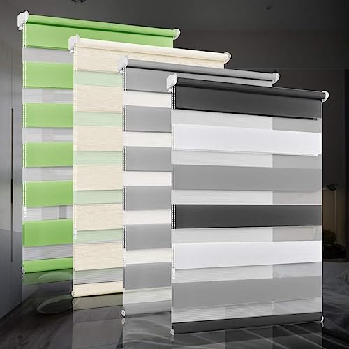 Doppelrollo klemmfix ohne Bohren Duo Rollos für Fenster mit Klemmträger, Weiß Grau Anthrazit B50 x H120cm (Stoffbreite 50cm), Fensterrollo lichtdurchlässig & verdunkelnd Wandmontage Sichtschutz